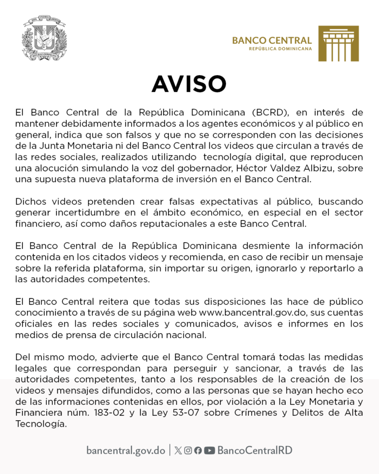 Aviso del Banco Central Dominicano