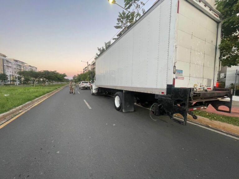 Digesett fiscaliza camión mal estacionado en Ciudad Juan Bosch