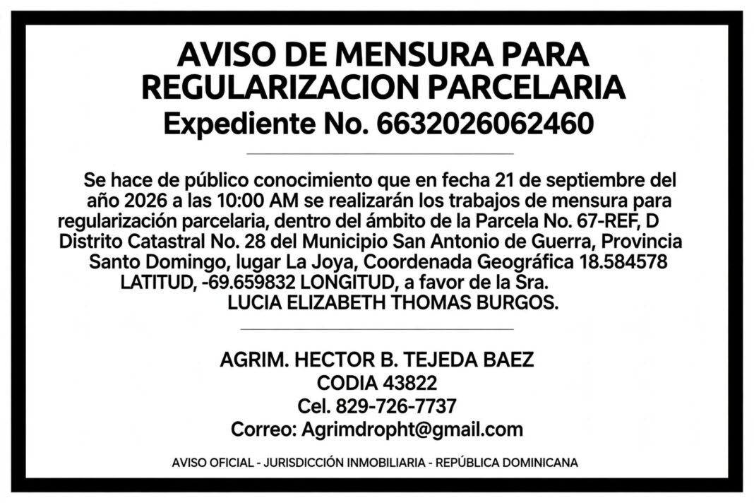 AVISO DE MENSURA PARA REGULARIZACION PARCELARIA